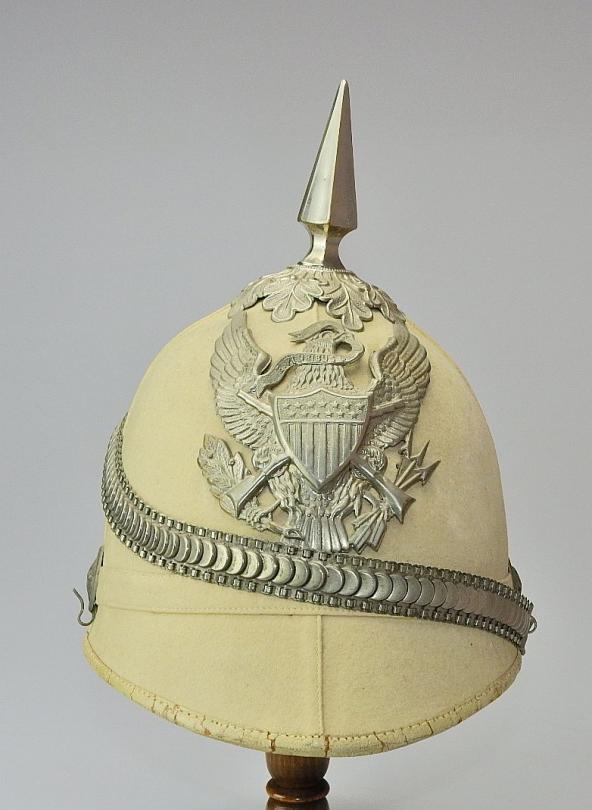 M 1889 US ARMY SUMMER HELMET – SOLDIER WHITENED AND TRIMMED WITH INFANTERY INSIGNIA