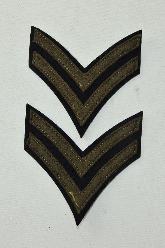 US ARMY WWII CORPORAL PAIR EARLY PATTERN RANK CHEVRONS