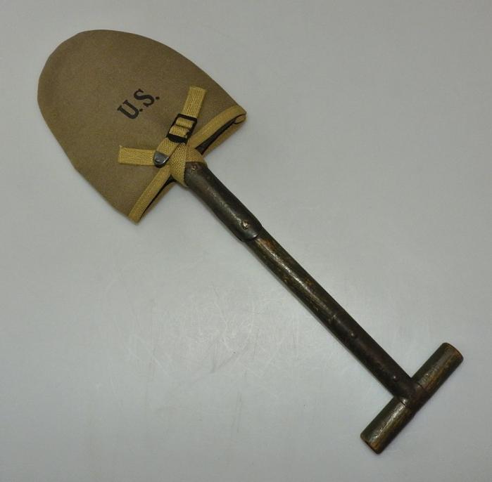 WWII Era Early US Army M1910 Intrenching Tool T-Handle Shovel + reproduction cover