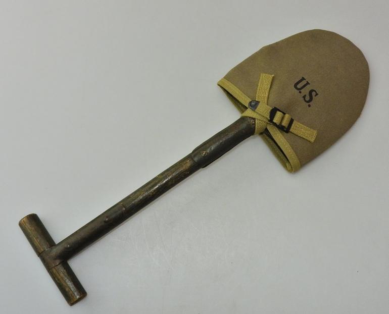 WWII Era Early US Army M1910 Intrenching Tool T-Handle Shovel + reproduction cover