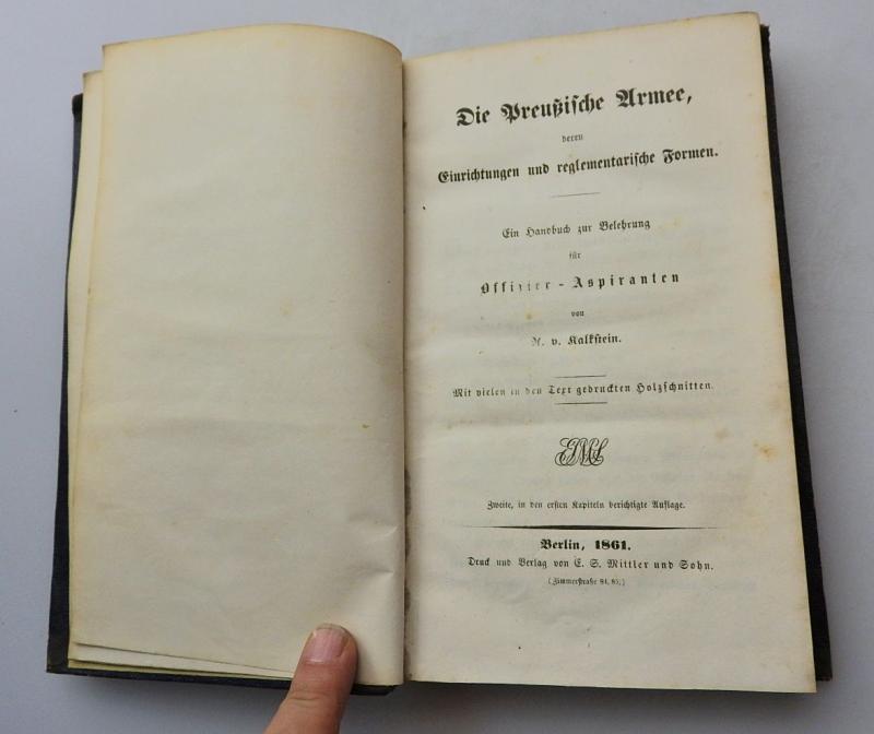 DIE PREUSSISCHE ARMEE HANDBUCH FÜR OFFIZIER ASPIRANTEN V KALKSTEIN 1861
